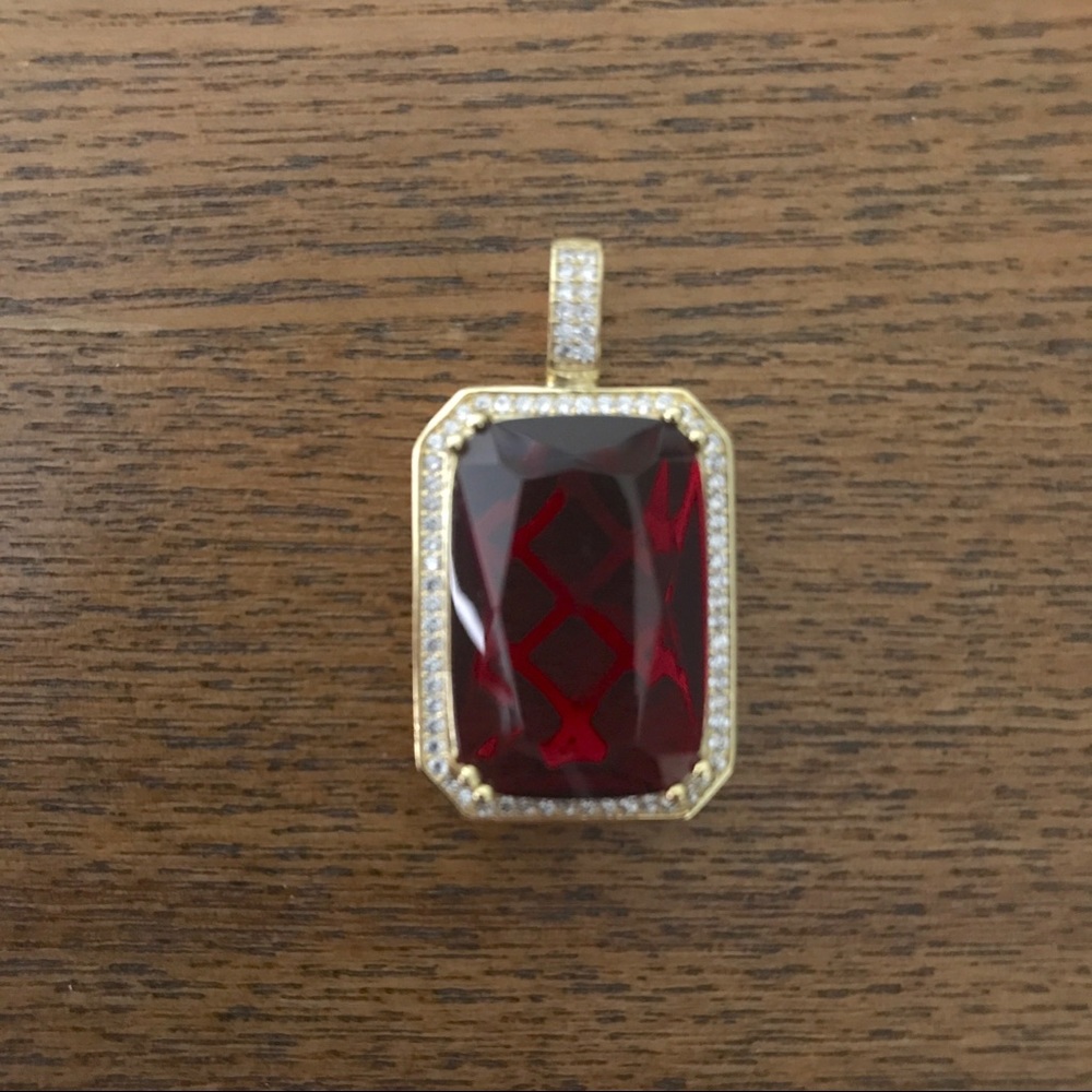 Synthetic Ruby Gemstone Lab Diamond CZ Pendant
